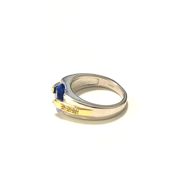 Blue Oval Cut Silver & Gold Color Ring - Picture 2 of 6